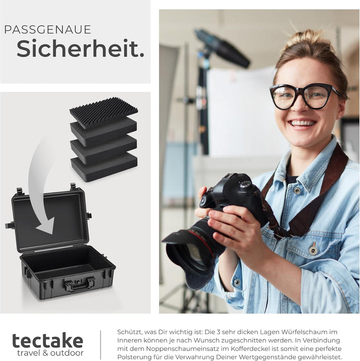 tectake® Kamerakoffer, Universalkoffer, Outdoor Box wasserdicht als Transportkoffer, Hardcase zur La