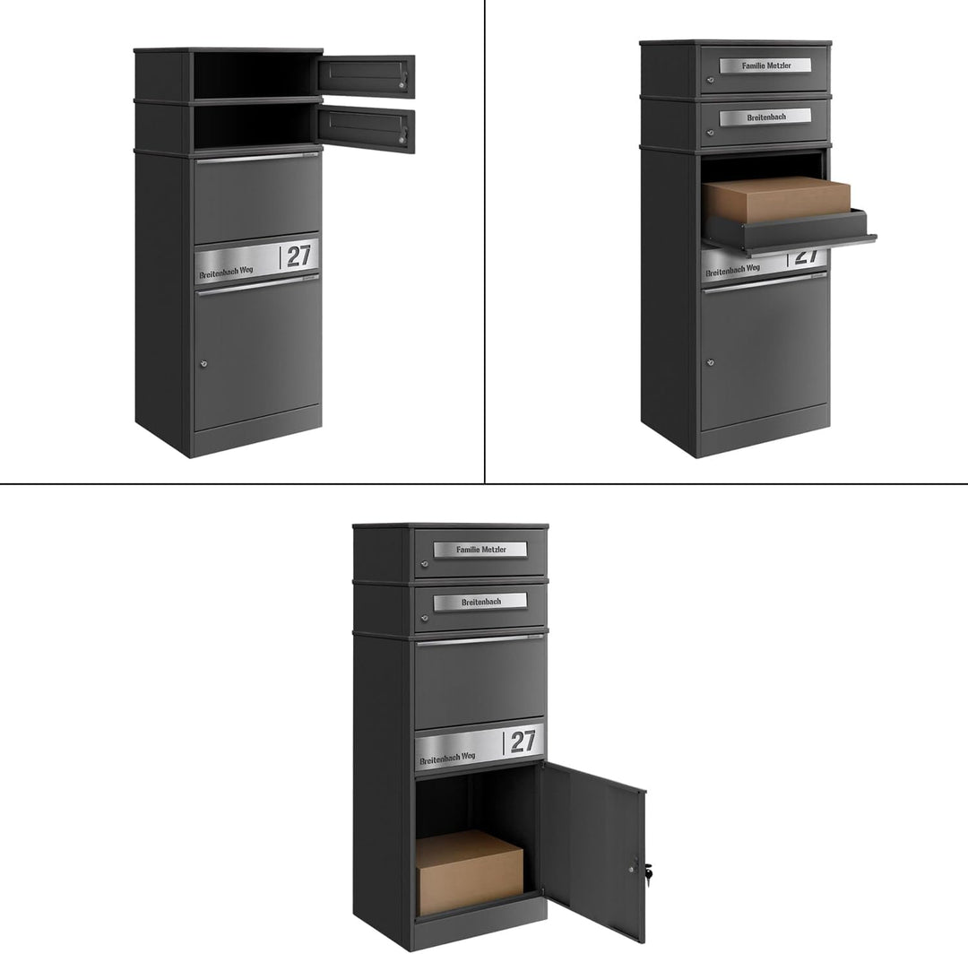 Metzler Paketbox mit 2 Briefkästen – 2er Briefkasten mit Paketfach & Namensgravur, Personalisierte B