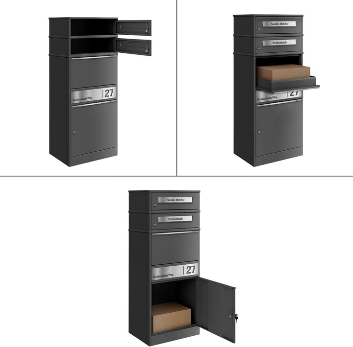 Metzler Paketbox mit 2 Briefkästen – 2er Briefkasten mit Paketfach & Namensgravur, Personalisierte B
