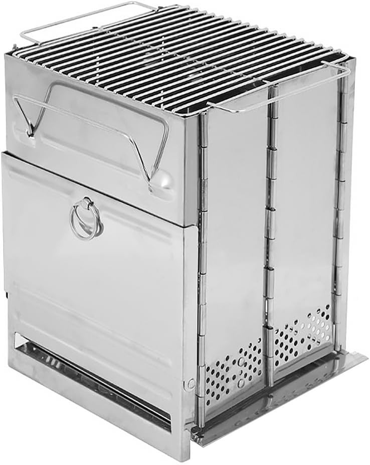 Klappbarer Campingkocher, tragbarer Mini-Grill, holzbefeuerter Campingkocher mit Grill, Edelstahl-He