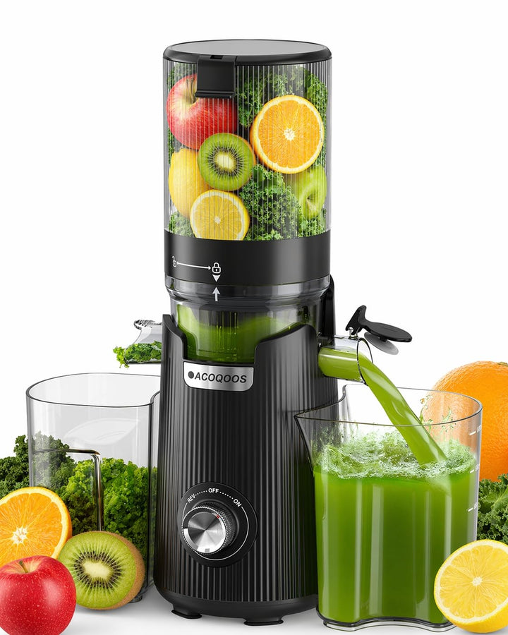 ACOQOOS Entsafter, Entsafter für Ganze Gemüse und Obst, 132mm, Breite und Grössere Fütterungsröhre,
