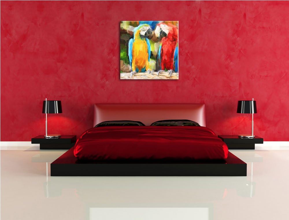 Papageien Paar als Leinwandbild | Grösse: 70x70 cm | Wandbild | Kunstdruck | fertig bespannt, 70x70
