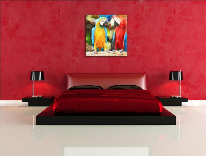 Papageien Paar als Leinwandbild | Grösse: 70x70 cm | Wandbild | Kunstdruck | fertig bespannt, 70x70