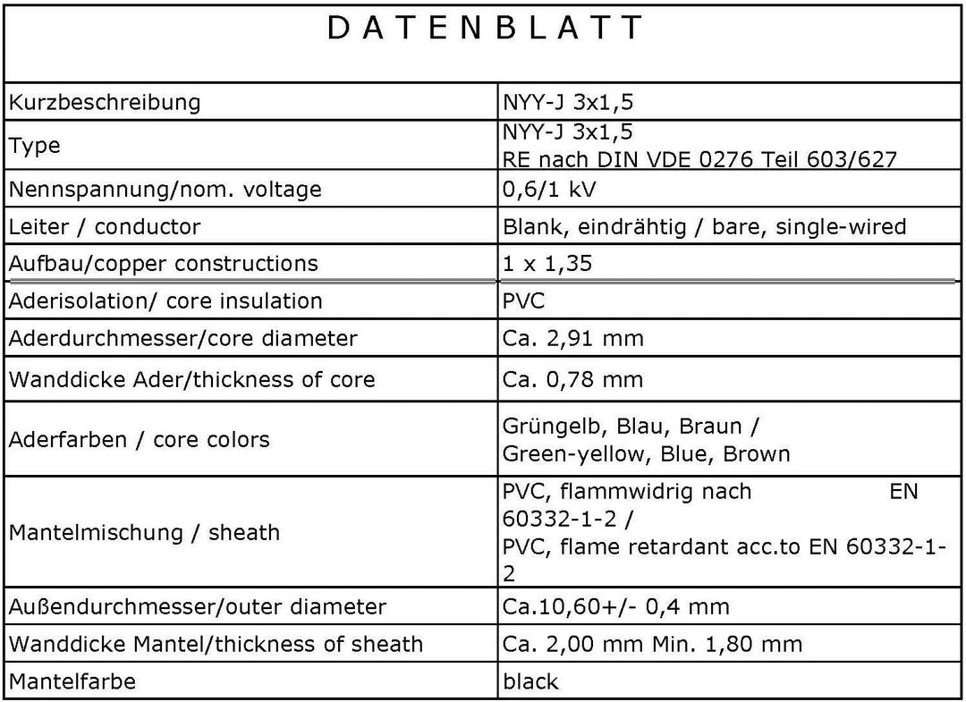 OKSI 25m NYY-J 3x1,5 mm² Erdkabel Elektrokabel Beton und Freien Kupfer Made in Germany 25 m NYY-J 3x
