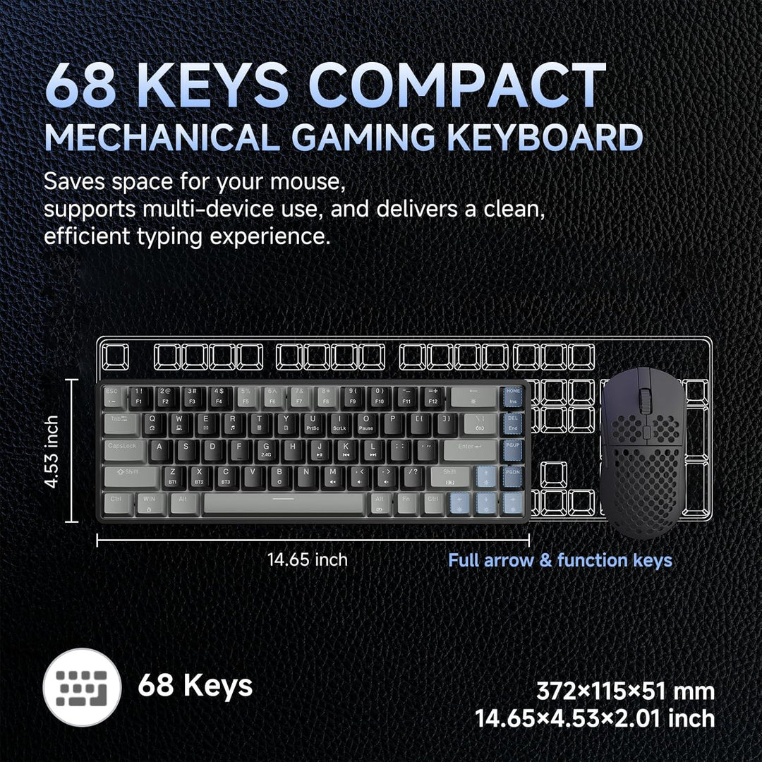 Dierya DK68 Kabellose Gaming Tastatur Bluetooth/2.4GHz/USB-C,68 Tasten RGB Beleuchtung Mechanische T