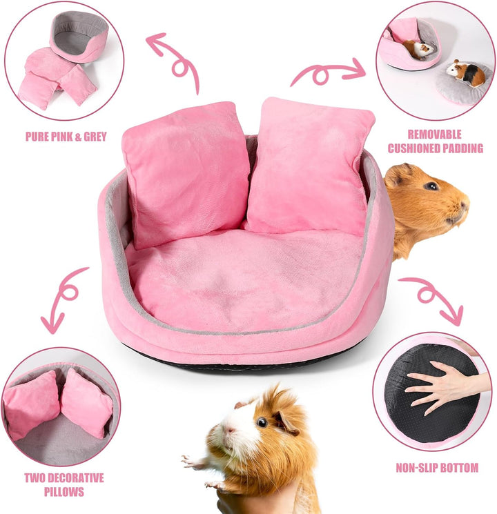 Meerschweinchen Bett, Meerschweinchen Sofa, abnehmbares Kissen, Runde Kuschelhöhle, Rosa und Ggrau,