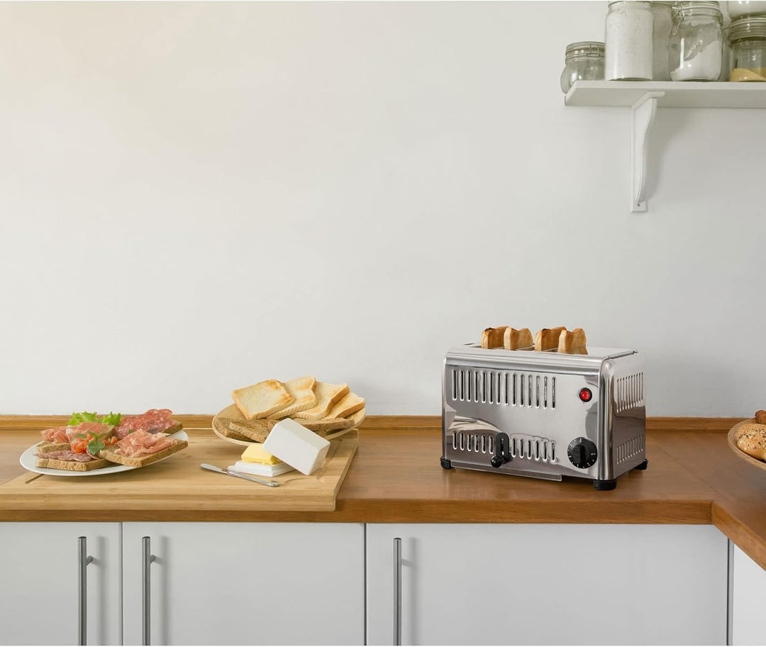 VERTES Gastro Toaster 4 Scheiben Elektrisch 2300W aus Edelstahl (Timer mit Klingel, Krümelschublade,