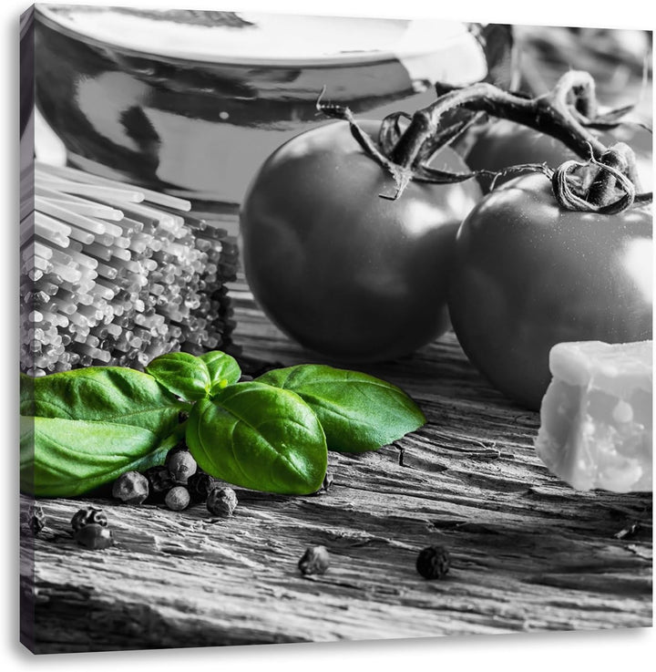 Pixxprint Spaghetti mit Tomaten und Parmesan als Leinwandbild/Grösse: 70x70 cm/Wandbild/Kunstdruck/f