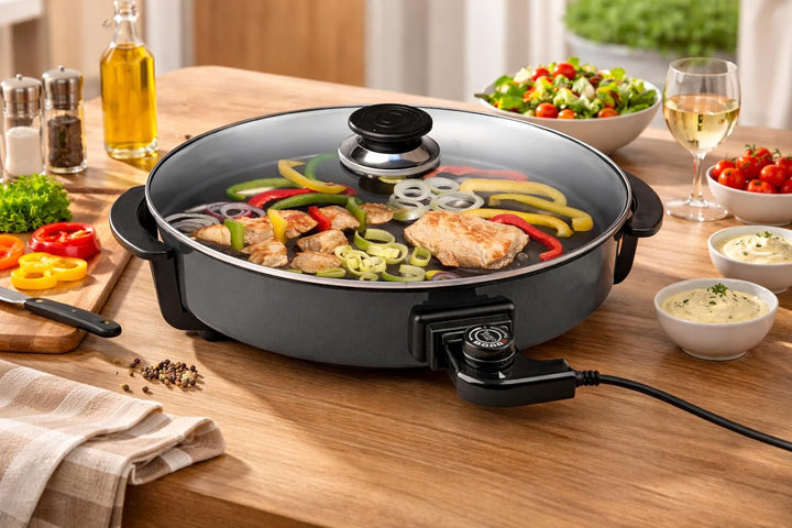 Silva-Homeline PPF 1503A Partypfanne mit Glasdeckel zum Kochen, Braten, Dünsten, Auftauen und Warmha