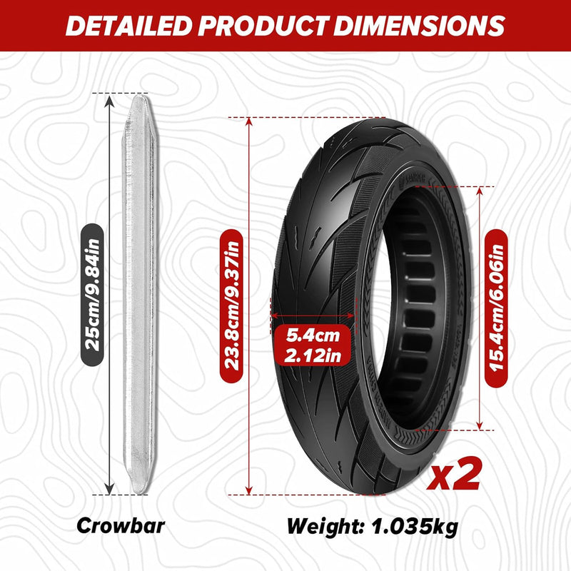 MaxAwe 2 Stück 10 x 2,125 Vollgummireifen, E-Scooter Solid Reifen 10 zoll mit Brecheisen, Elektrorol