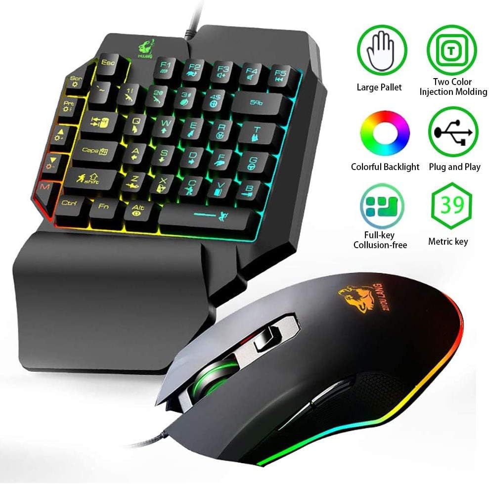 Kombination aus Gaming-Tastatur und -Maus, verkabelt 39 Tasten Mechanisches Gefühl Regenbogen-Hinter