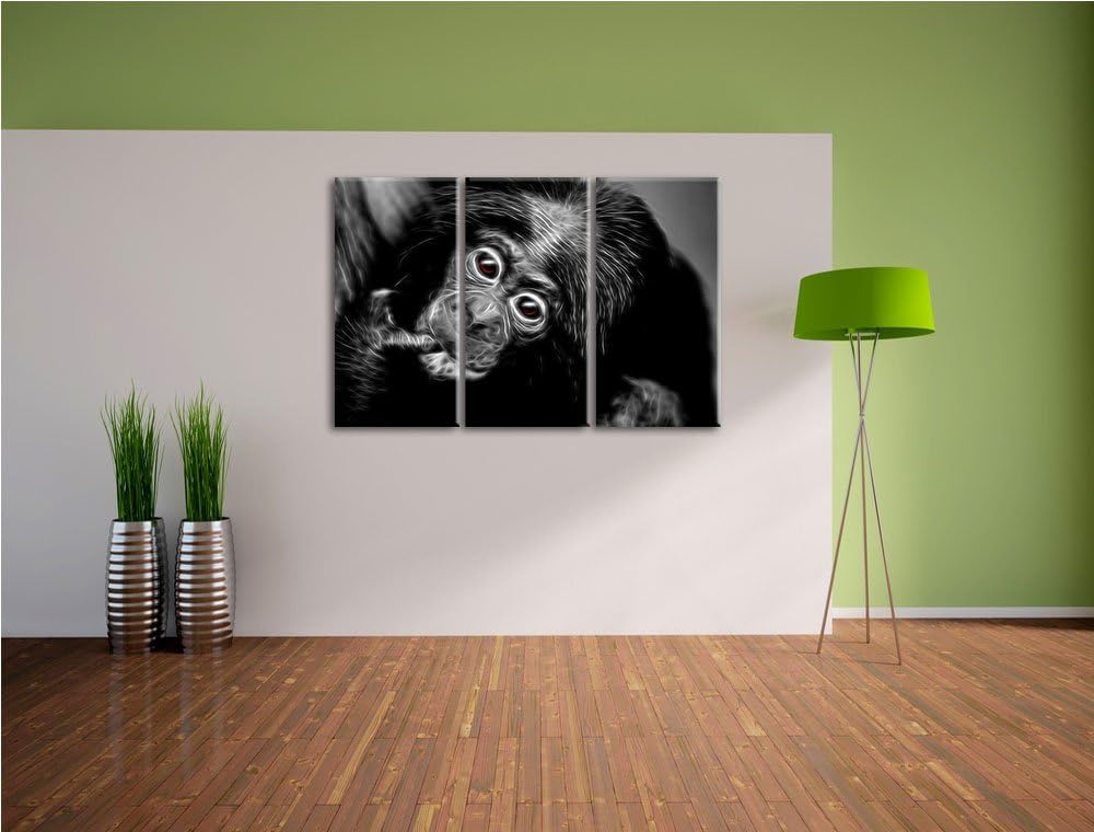 Dark süsses Orang-Utan-Junges schwarz/weiss Deluxe 3-Teiler Leinwandbild 120x80 Bild auf Leinwand, X