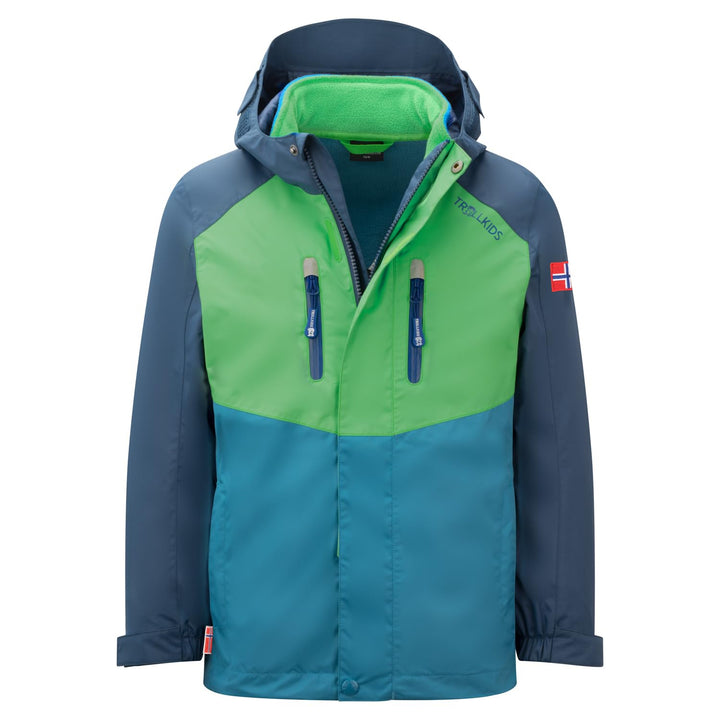 Trollkids Kinder Bryggen wasserdichte Winddichte 3in1 Jacke 92 Frischgrün/Mystik Blau/Dunkel Marine,
