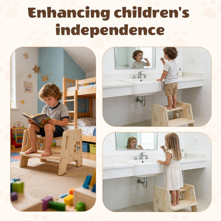 Tritthocker Kinder Holz Tritthocker 2 Stufen mit Griffen 3 Höhenverstellbar rutschfeste Matte Step S