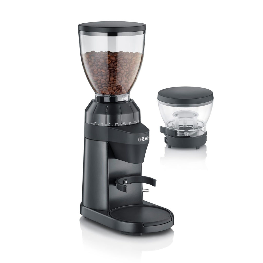 GRAEF Elektrische Kaffeemühle CM8002 – Edelstahl-Kegelmahlwerk, 40 Mahlgradeinstellungen, 2 Bohnenbe