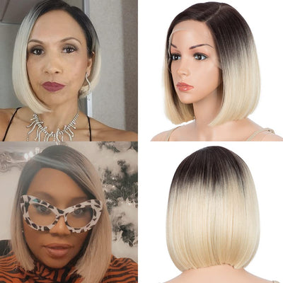 Début Lace Front Perücke für schwarze Damen Bob Perücke für weisse Damen Kunsthaar 24 cm 120g Blond