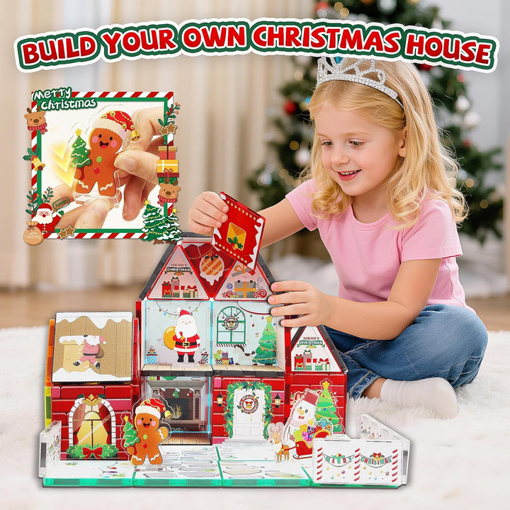 MAYAPHILOS 55 Teile Weihnachten Magnetische Bausteine mit 1 Auto, 5 Weihnachtsfiguren und 1 Aufbewah