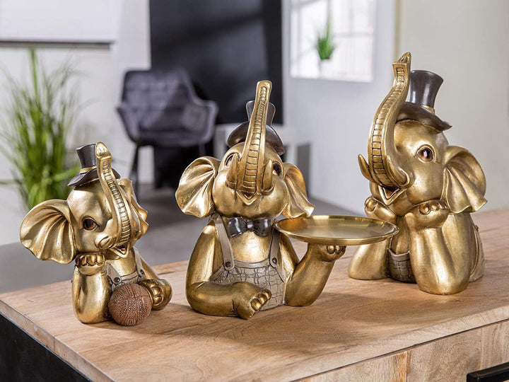 GILDE Deko Figur Skulptur Elefant mit Zylinder - Tierfigur aus Kunstharz - Dekoration Wohnzimmer - F