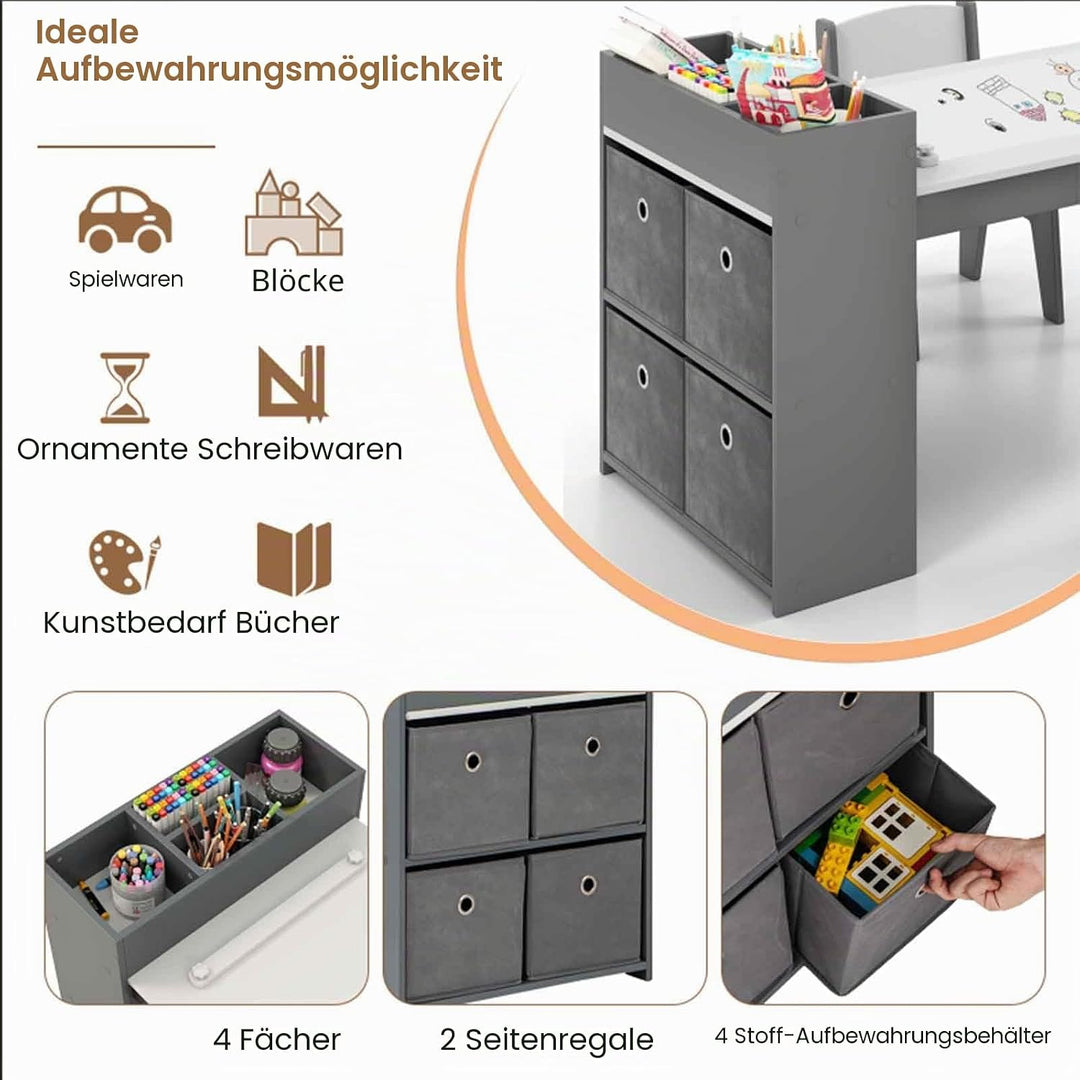LIFEZEAL Kindertisch mit 2 Stühlen, Kinder Spieltisch und Stühle Set mit Papierrollen und 4 Stoffabl