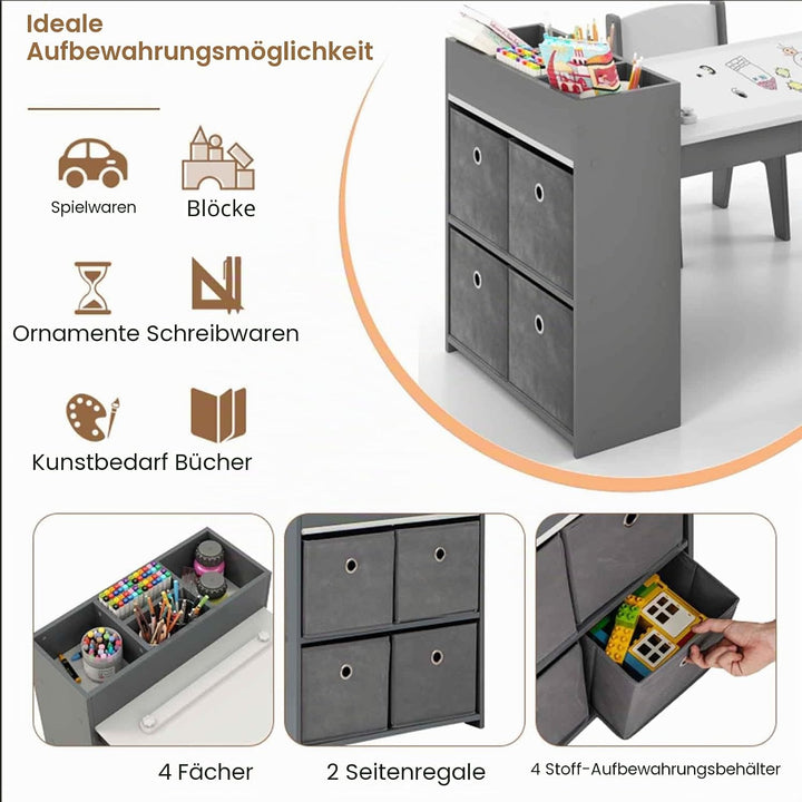 LIFEZEAL Kindertisch mit 2 Stühlen, Kinder Spieltisch und Stühle Set mit Papierrollen und 4 Stoffabl