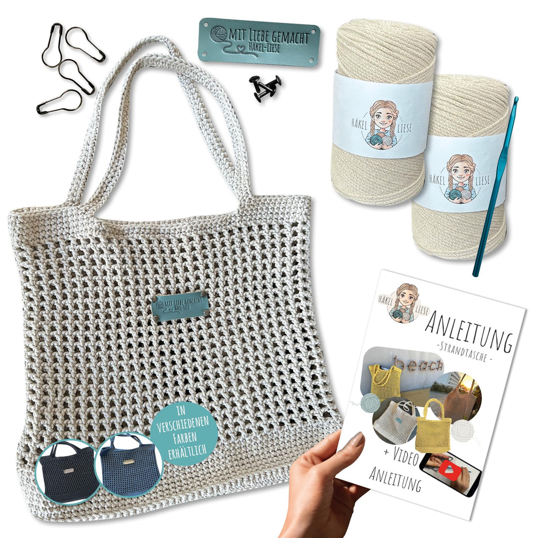 HÄKEL LIESE Häkelset Für Anfänger - Strandtasche Damen, Häkel Set für Anfänger Erwachsene, Häkelnade