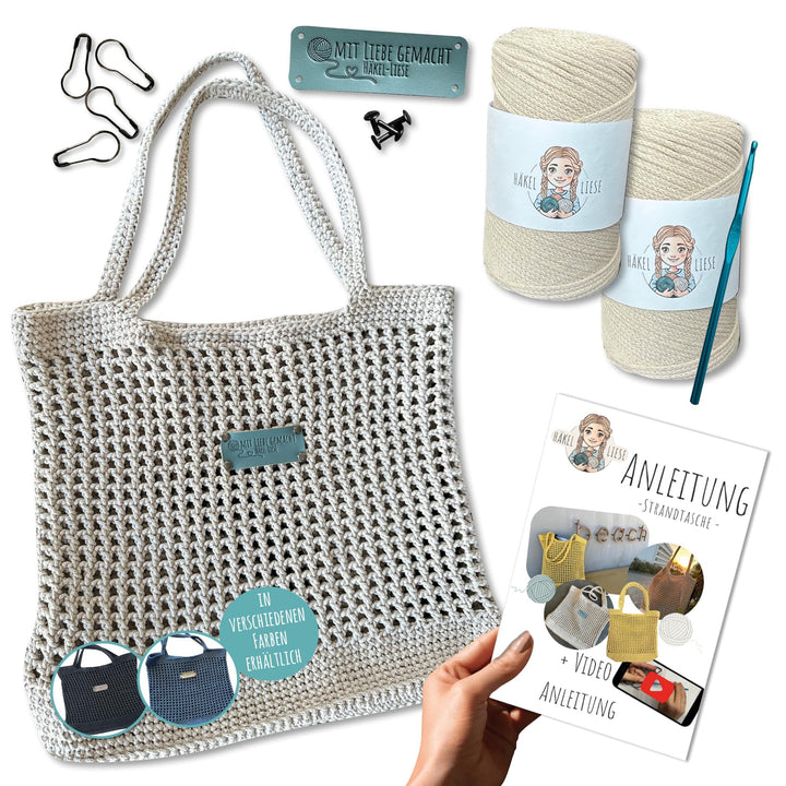HÄKEL LIESE Häkelset Für Anfänger - Strandtasche Damen, Häkel Set für Anfänger Erwachsene, Häkelnade