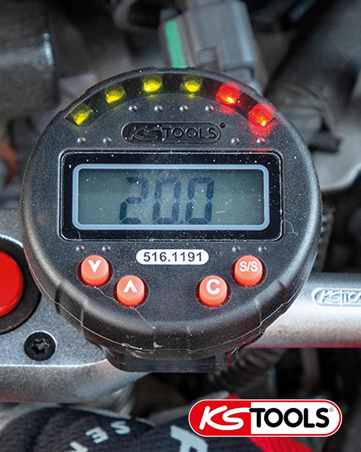 KS Tools Digitaler Drehwinkelmesser mit Magnet Ø 55,0 mm 516.1191 I Mit LED-Anzeige I Winkel Messger