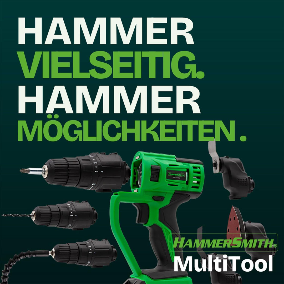 Hammersmith MultiTool - 58tlg Set - Akku Multifunktionswerkzeug - Oszillationswerkzeug - Bohren, Sch