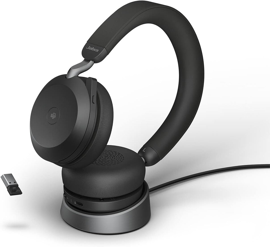 Jabra Evolve2 75 Wireless PC Headset with Charging Dock and 8-Mic Technology - Dual Foam Stereo Head