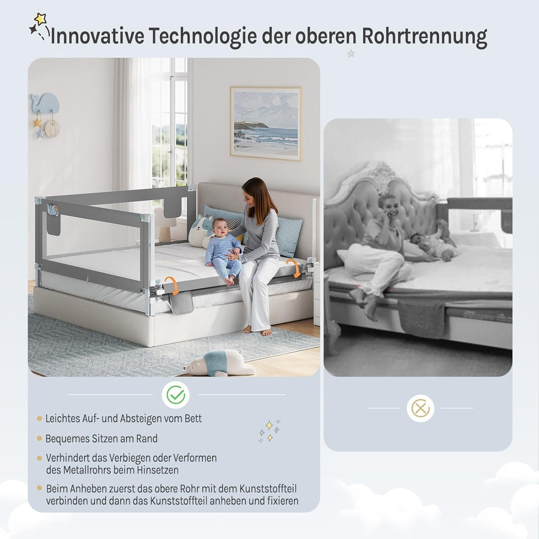 WOLTU Bettschutzgitter, Bettgitter Rausfallschutz 200 cm x 2 + 150 cm x 1, Einziehbare Kinderbettgit