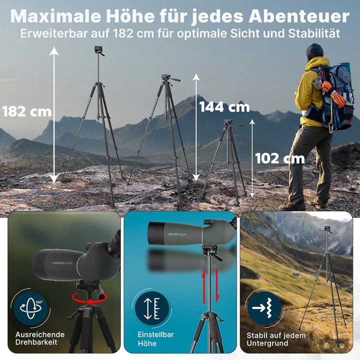 Spektiv 25x75 mit Stativ PRO | High Definition Zoom | Wasserdicht & Shockproof | FMC BaK-4 Prism | T