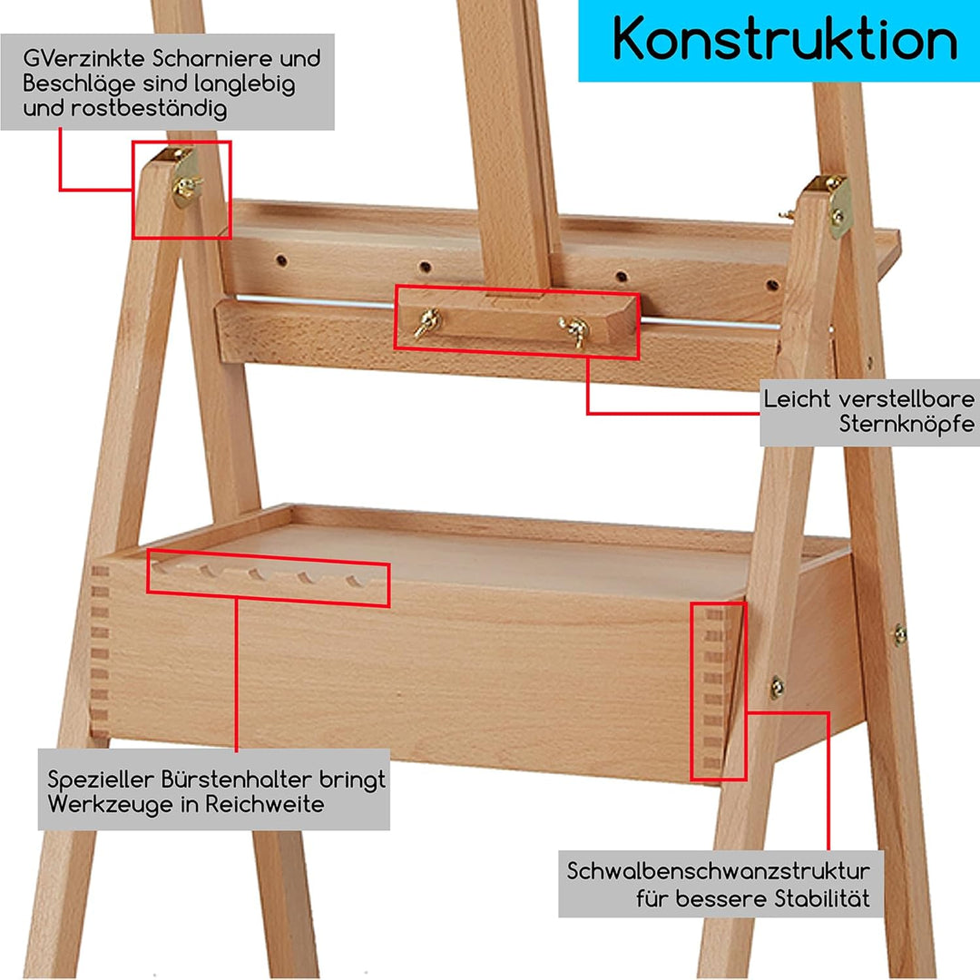 MEEDEN Staffelei Holz Gross mit Aufbewahrungsschublade, Verstellbarer Leinwand Ständer aus deutsche