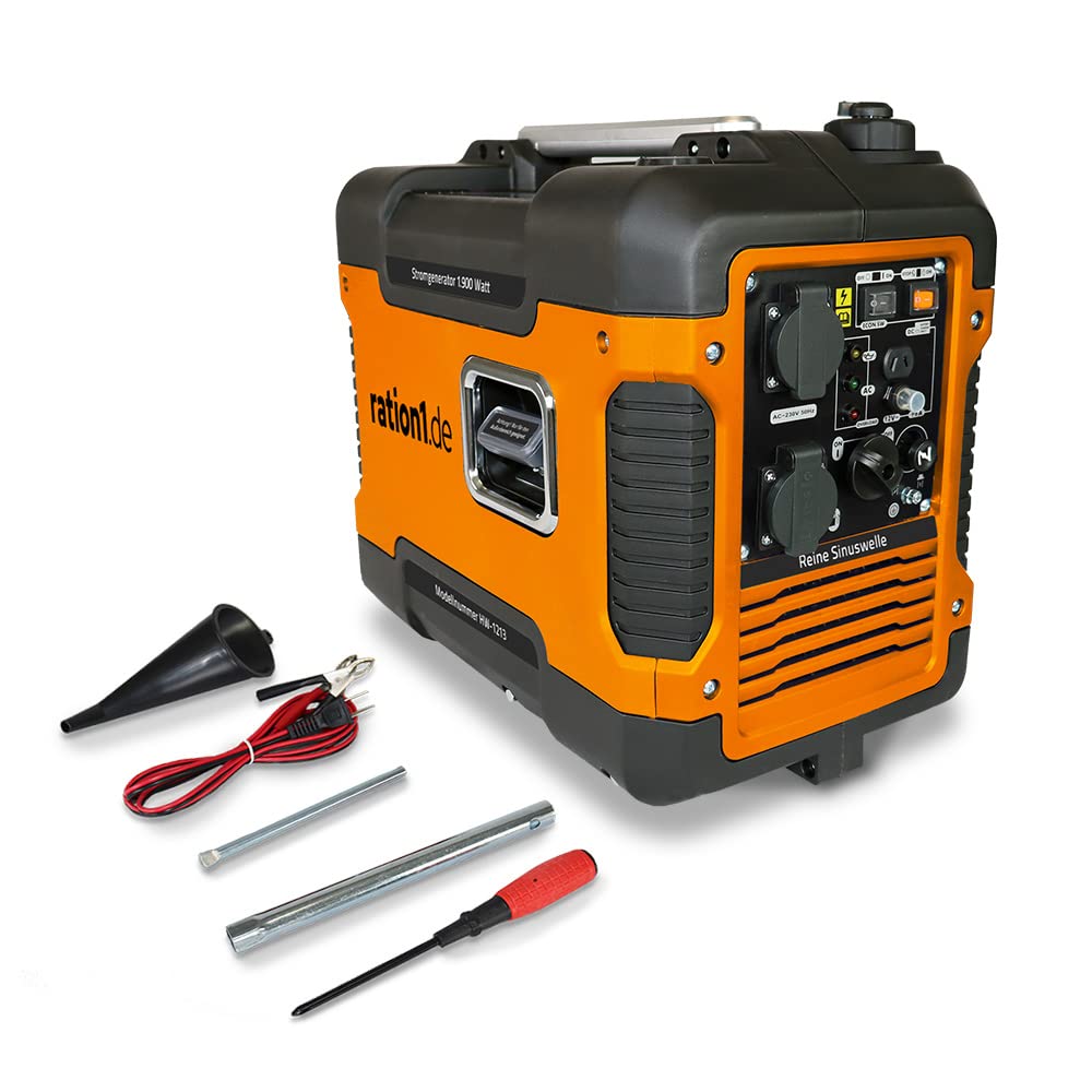 ration1 Notstrom Generator 1900 W, Benzin 4 Takt, reine Sinuswelle, Inverter, mit USB, 230 V Steckdo