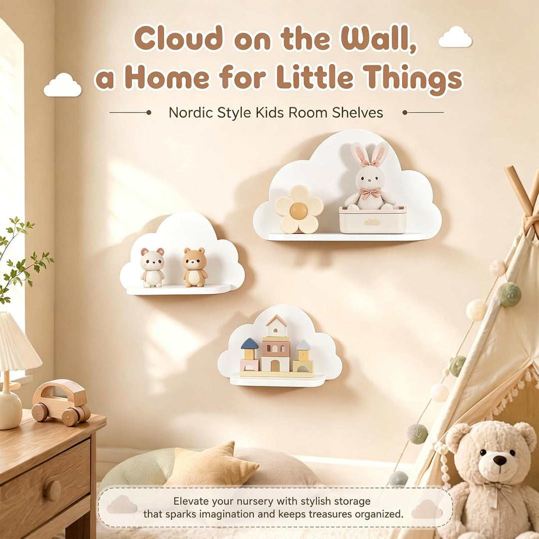 Kinderzimmer deko 3er Set Wandregal Wolke Niedlich | Aufbewahrung für Babyzimmer Kinderzimmer Junge