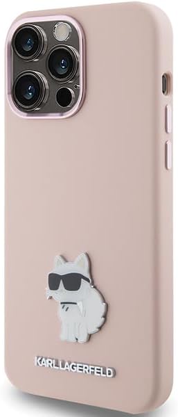 Karl Lagerfeld KLHCP15XSMHCNPP Hülle für iPhone 15 Pro Max 6.7" Rosa Silicone Choupette Metal Pin