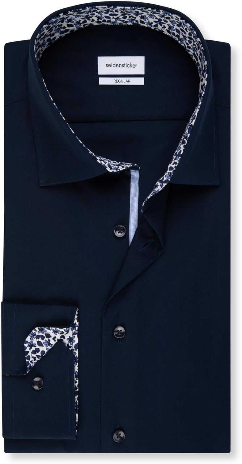 Seidensticker Herren Men Regular Patch Longsleeve Hemd (1er Pack) 47 Dunkelblau(153480), 47 Dunkelbl