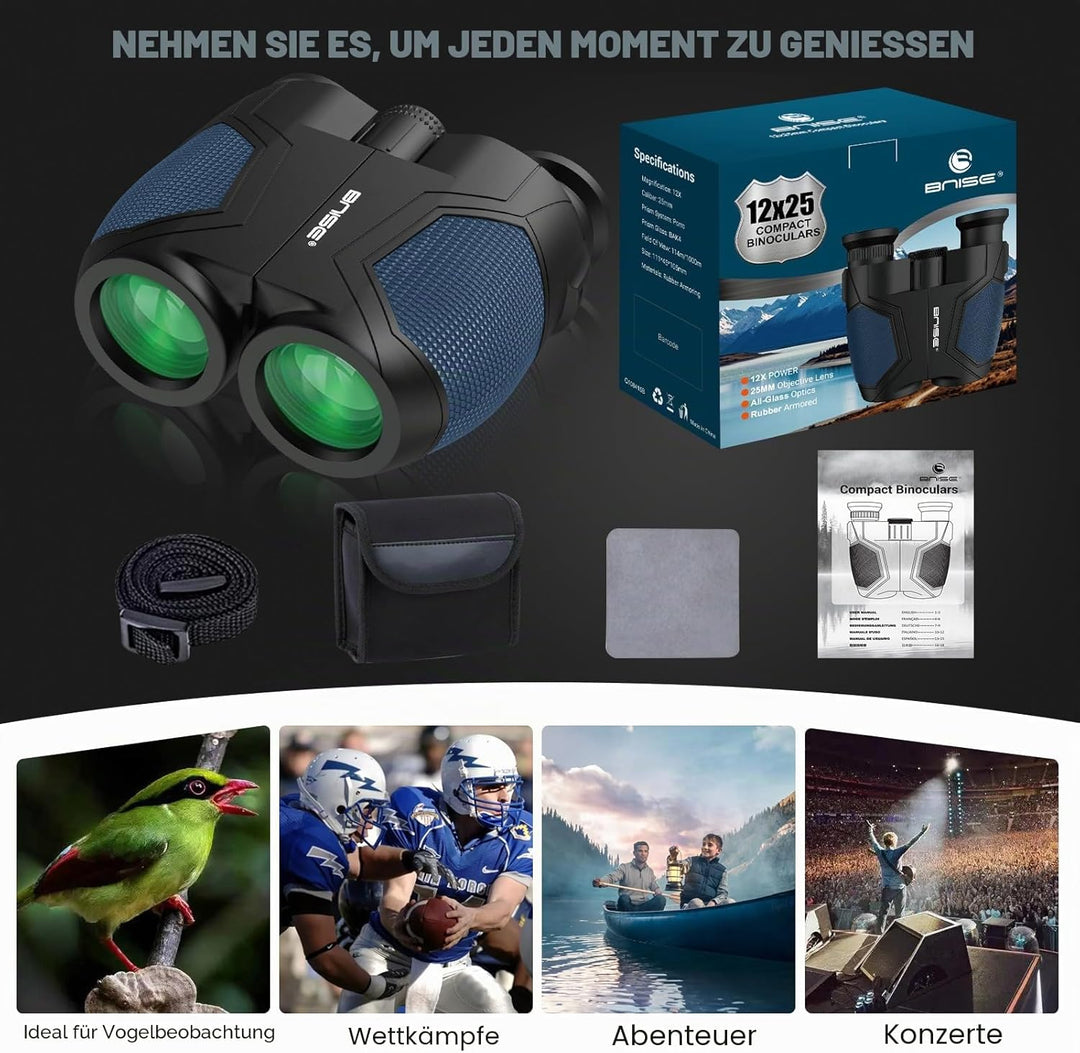 Kompaktes Fernglas für Erwachsene und Kinder 12x25, kleines Fernglas mit Low Light Vision für Vogelb