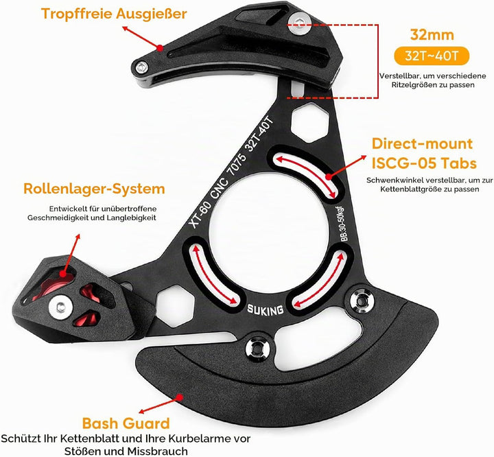 BESNIN Kettenführung ISCG-05 Mountainbike Kettenführung Bike MTB Kettenführung für 1x System Schwarz