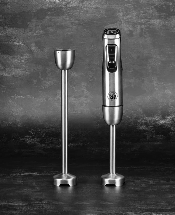 CHEF CUISINE Akku-Stabmixer, Edelstahl, 180W, 23.000 U/min, 9 Geschwindigkeitsstufen, 2x Pürierstäbe