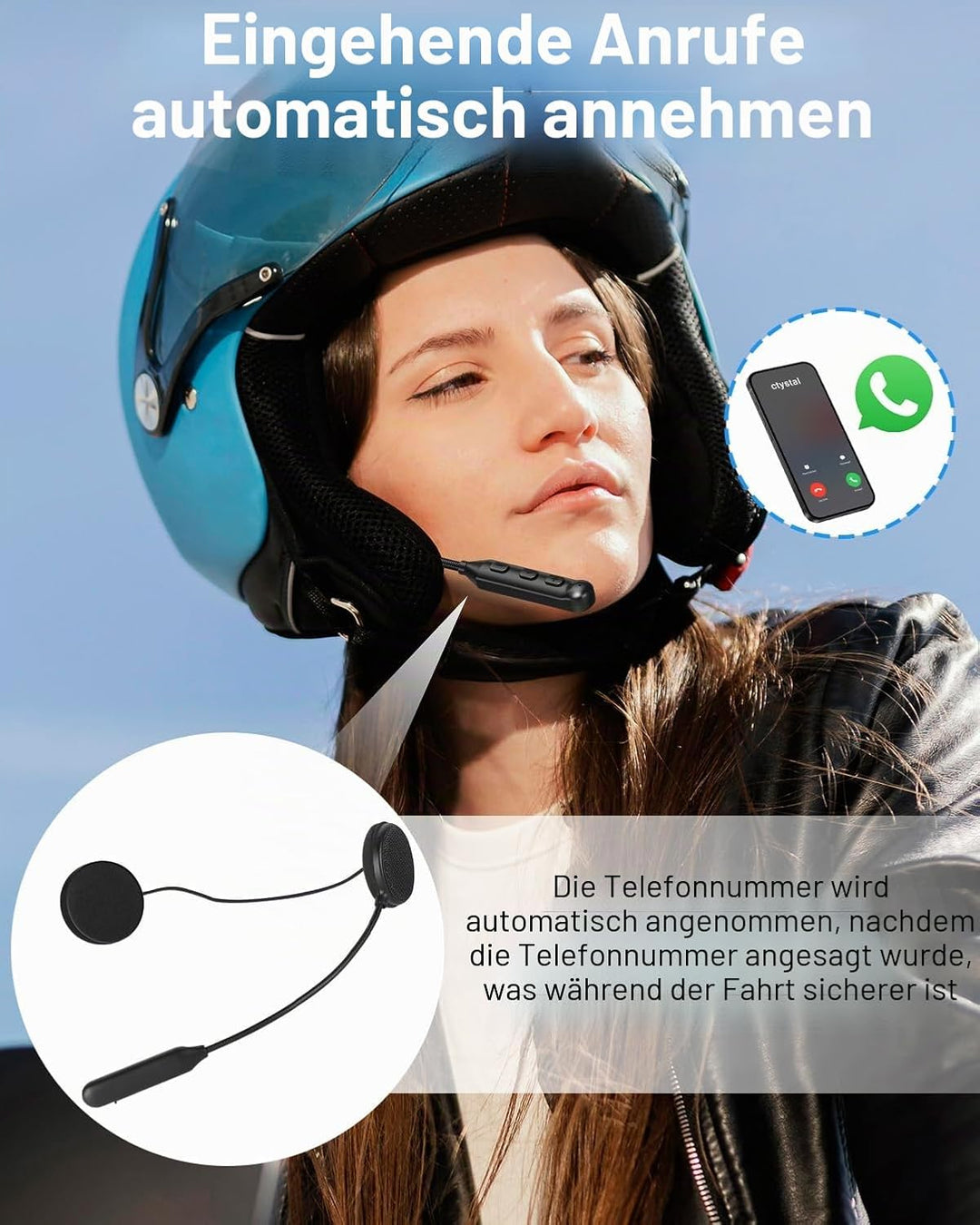 Bluetooth-Headset für Motorradhelm, Bluetooth-Kopfhörer mit 16 Std. Akkulaufzeit, Freisprecheinricht