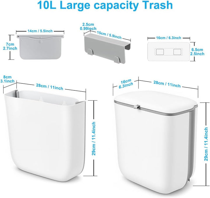 Hängender Mülleimer 10L für Küche Mit Deckel, Komposteimer & Küchenabfalleimer Ideal für Biomüll, Fe
