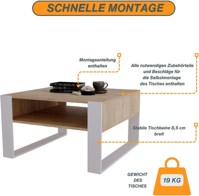 CraftPAK Couchtisch mit Stauraum | moderner Wohnzimmertisch aus Holzwerkstoff | massiv und stabil |