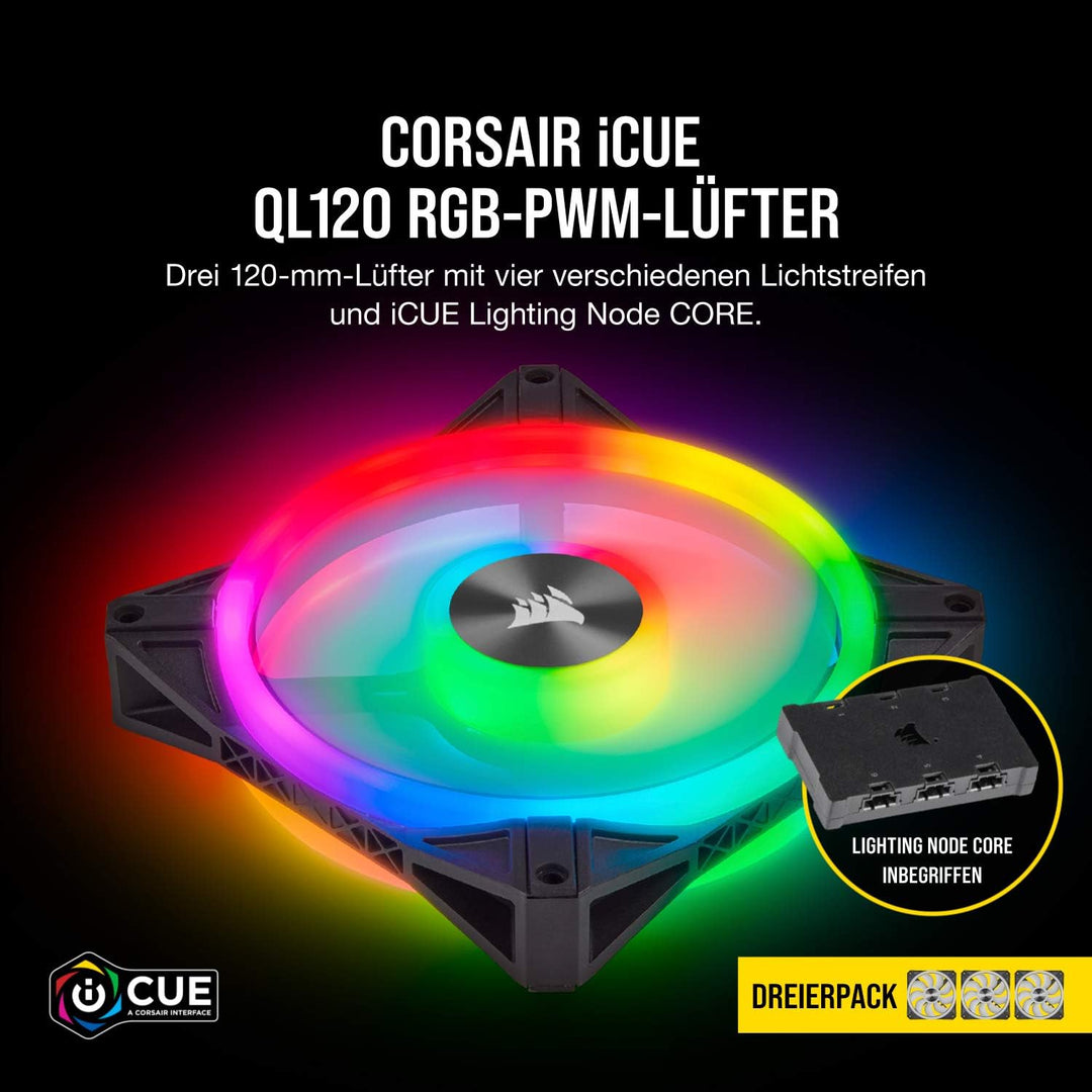 Corsair iCUE QL120 RGB, 120-mm-LED-PWM-Lüfter (für Desktop, 68 Einzeln Ansteuerbare, Schwindigkeiten