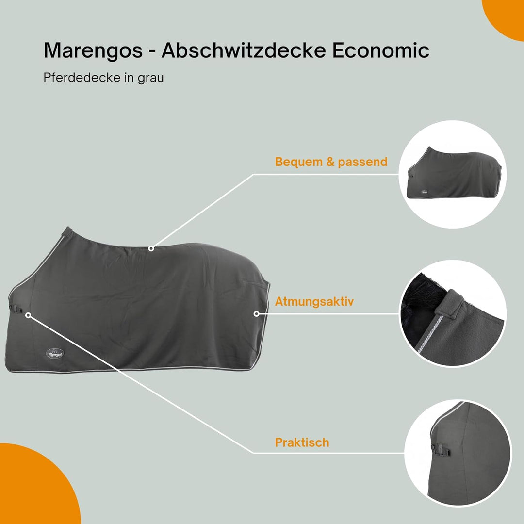 Marengos - Abschwitzdecke Economic fürs Pferd ist atmungsaktiv Fleecedecke Transportdecke grau 155cm
