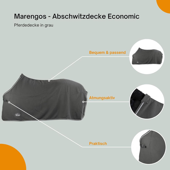 Marengos - Abschwitzdecke Economic fürs Pferd ist atmungsaktiv Fleecedecke Transportdecke grau 155cm