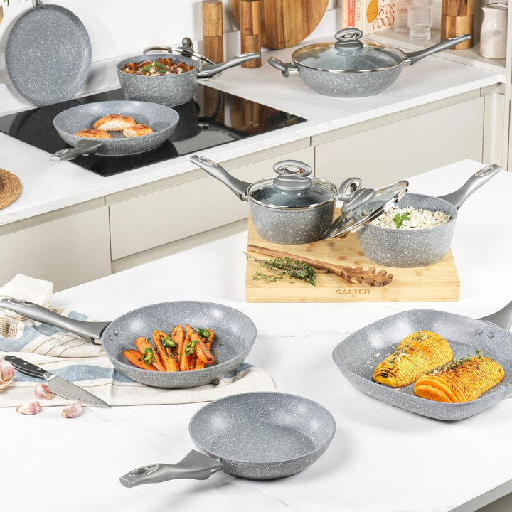 Salter BW02772G Marblestone 28cm Wokpfanne - Antihaftwok mit Deckel, PFOA-frei Wok, Spülmaschinenfes