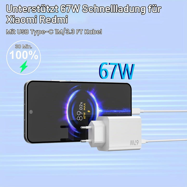 67W Turbocharge Ladegerät mit USB C Ladekabel für Xiaomi,2 Port 45W USB C Ladegerät USB Netzteile Sc