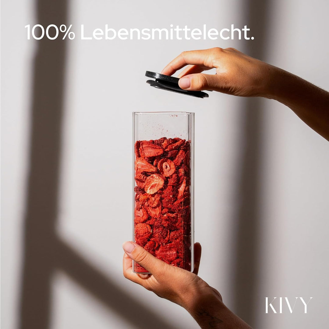 KIVY Vorratsgläser eckig [12er Set] + Etiketten - Stapelbare & Luftdichte Aufbewahrungsgläser mit De