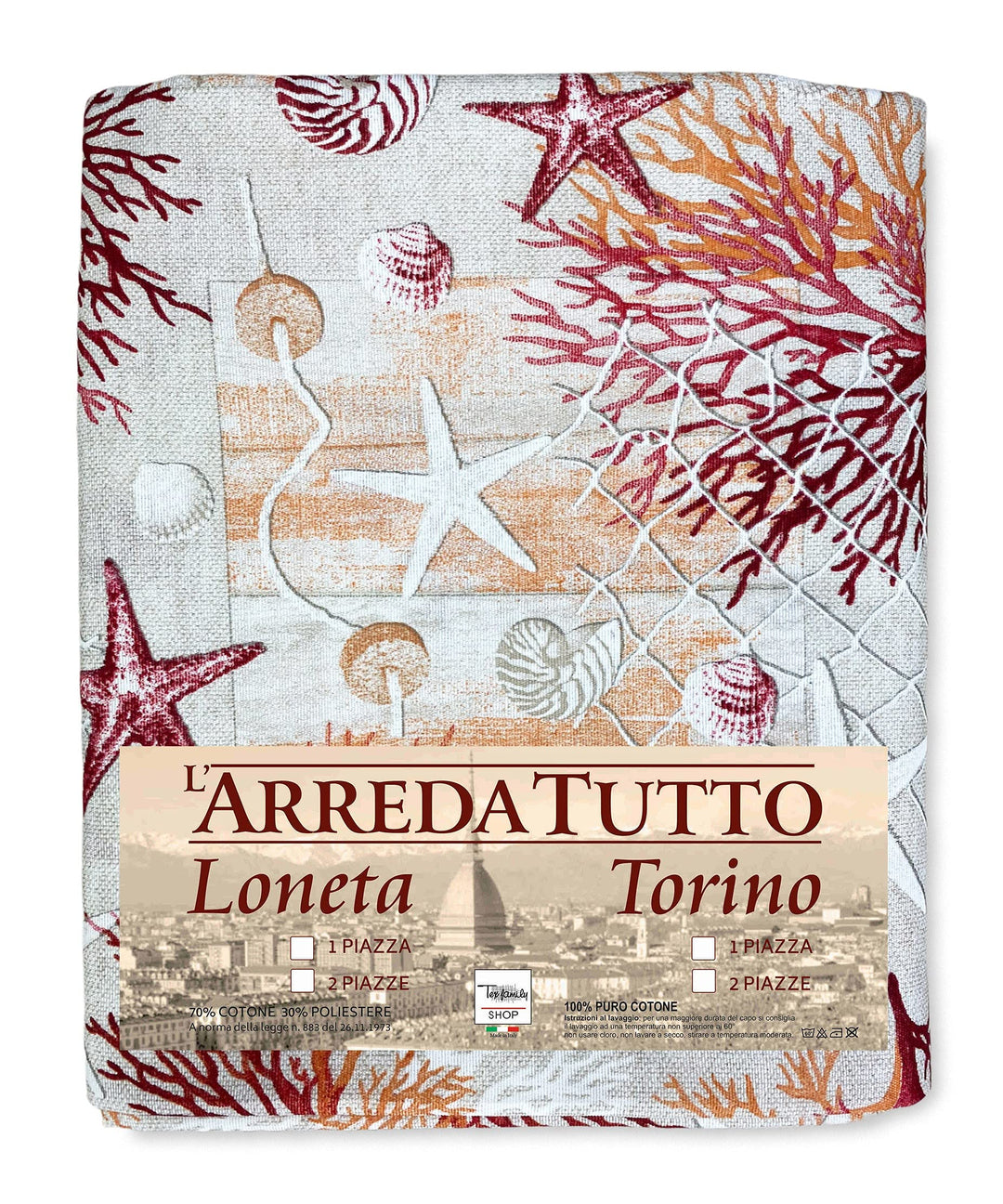 Tex Family Tagesdecke Gran Foulard Tagesdecke Sofaüberwurf Stoff Dory Meer Meer Korallen rot - Einze