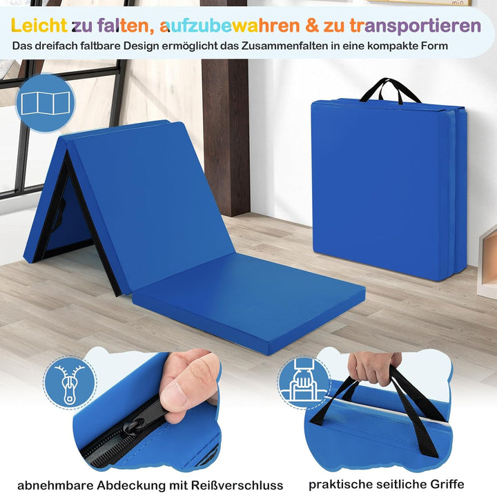 GOPLUS Weichbodenmatte, 180 x 60 x 5 cm Turnmatte rutschfest mit Klettverschlüssen &amp; Tragegriffen, G